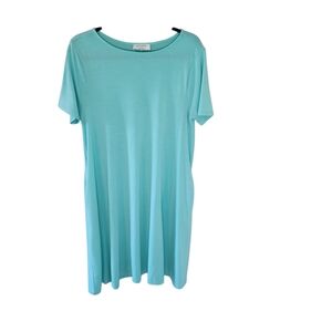 Zenana Aqua Short Sleeve Dress. Two Pockets.